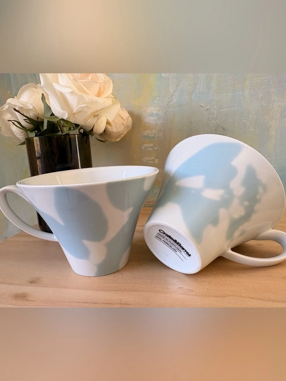Crate&Barrel Pale Blue and White Porcelain Cloud Mugs